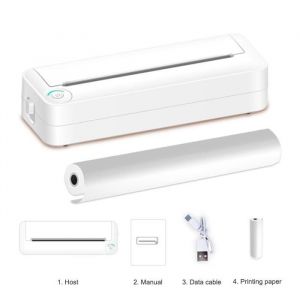 Mini Imprimante thermique A4, imprimante Bluetooth portable, blanche