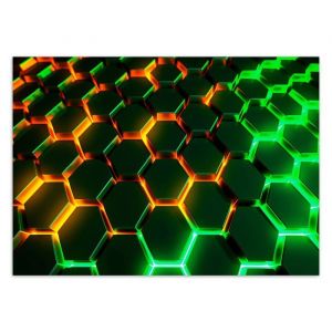 Papier peint Intissé - Effet Néon pour Gaming Room 350x245 cm - Moderne Décoration Murale - Effet 3D - Hexagone - Feeby