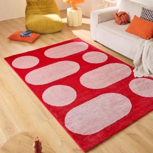 Nazar Tapis vintage style ann&eacute;e 70 &agrave; motif g&eacute;om&eacute;trique Rouge 160x230
