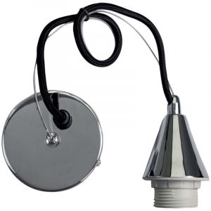 Tibelec Monture E27 en métal chrome et fil tissu noir