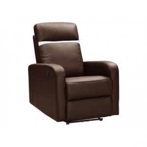 Image de Fauteuil Relax Électrique En Cuir Aberdeen Marron Et Bande Ivoire Neuf