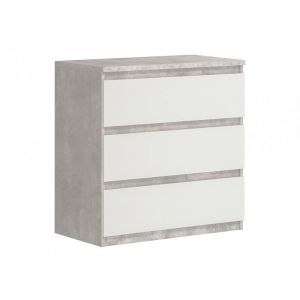 Commode 3 tiroirs blanc et décor béton gris clair - benny