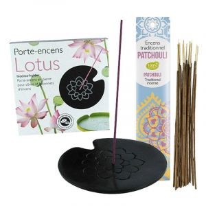 Les encens du monde Porte-encens lotus + encens indien au patchouli