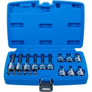 BGS Technic BGS 5174 - Jeu de douilles à embouts - 6,3 mm (1/4") / 12,5 mm (1/2") - Profil T (pour Torx) avec perçage - 18 pièces