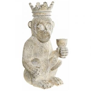 Dkd Home Decor - Figurine Décorative 16 x 15 x 30 cm Blanc Résine Singe Tropical Décapé