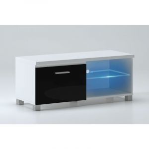 Image de Skraut Home Meuble bas TV LED, Salon Séjour, Blanc et Noir Laqué 100x40x42cm