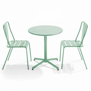 Oviala Ensemble table et 2 chaises de jardin bistrot en métal vert sauge