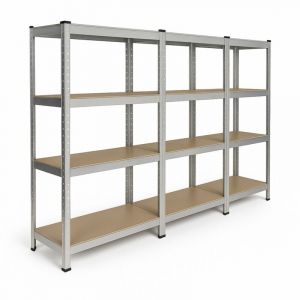 Triple étagère Garage modulable - 2m10 de long -12 plateaux - H. 150 X L. 210 - Charges lourdes - 40 cm - Gris