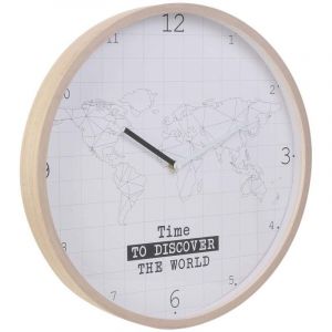 Image de The home deco factory HOME DECO Factory Horloge murale Mappemonde - Contour bois M8 HO2914