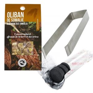 Aromandise R&eacute;sine d'Oliban de Somalie &agrave; br&ucirc;ler + pince et rouleau de charbons