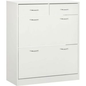 Homcom Meuble à chaussures 2 tiroirs 2 portes abattantes étagère blanc - Blanc