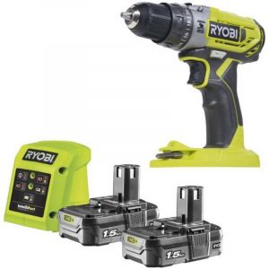 Ryobi Perceuse-visseuse a percussion sans fil compacte - R18PD2-215G - 18V - Mandrin 10 mm - 2 batteries 1,5 Ah & chargeur 1,5