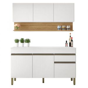 Cuisine Equip&eacute;e 6 Portes 1 Tiroir Ch&ecirc;ne et Blanc 9 Niches l 120 h 200 p 53.3 cm