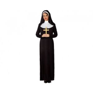 AC-Déco ATOSA | Déguisement de nonne Femme Adulte | Voile blanc et robe noire à col | Costume religieux catholique pour fête costumée, Halloween et carnaval | Manchon de rangement pratique | XS-S