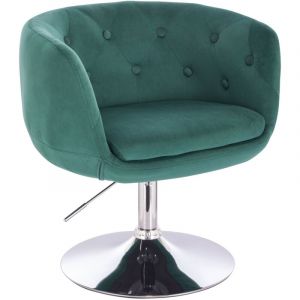 Panama Chaise de salon rétro Fauteuil de cocktail vert foncé aspect velours Pied à disque - Svita