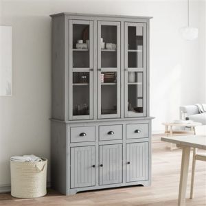 VidaXL Buffet BODO gris 115,5x43x200,5 cm bois massif de pin, armoire, armoire de rangement, buffet haut, armoire latérale, armoire haute