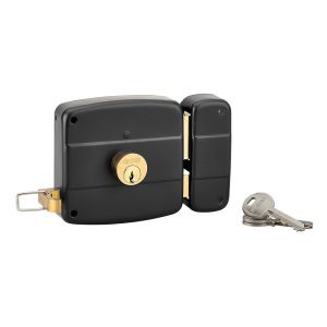 THIRARD Serrure horizontale en applique double entr&eacute;e &agrave; tirage pour entr&eacute;e, droite, 100x97mm, axe 50mm, noir granit&eacute;, 3 cl&eacute;s