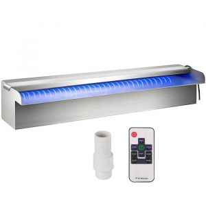 VEVOR Déversoir à Cascade Piscine 30x11,5x8 cm Fontaine Chute d'eau de Piscine Acier INOX avec Bande LED colorée, connecteur de Tuyau, télécommande, résistant à corrosion pour étang, Jardin extérieur