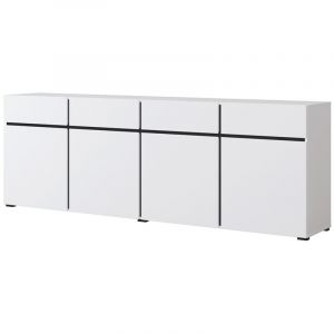 Meublorama - Buffet xl coloris blanc et noir 225cm collection havana. Bahut design avec 4 portes et 4 tiroirs.