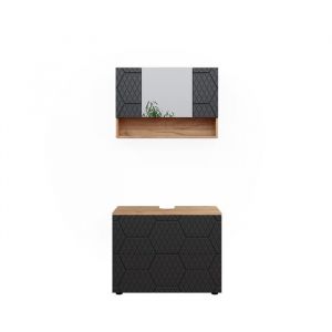 Vicco - Ensemble de meubles de salle de bain Irma, Anthracite ray&eacute;, 2 pi&egrave;ces, meuble bas 80 cm