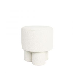 DRAWER Tabouret rond en tissu bouclette D40cm blanc