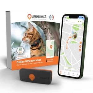 Weenect Chat XS - Nouveau Collier GPS pour Chat | Mini Traceur GPS Chat en Temps r&eacute;el | Plus Petit mod&egrave;le du march&eacute; | Fonctionne avec abonnement | Collier Inclus | Garantie &agrave; Vie