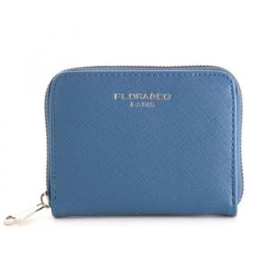 Flora & co - Portefeuille Femme Petit Format - Porte-Monnaie Carte Tout-en-Un Court - Similicuir Grainé Zippé - Chic Pratique Léger - Bleu Jean