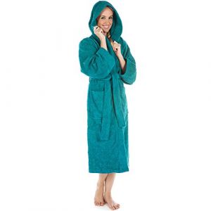 CelinaTex Montana Peignoir De Bain Capuche De Couleur Unie Longue Poches Appliquées Surpiqúre Femme Homme Unisexe Pur Coton XL bleu turquoise