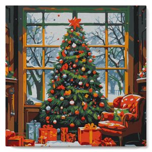 Mini peinture au numéro : Sapin de Noël dans le Salon - toile tendue sur chassis