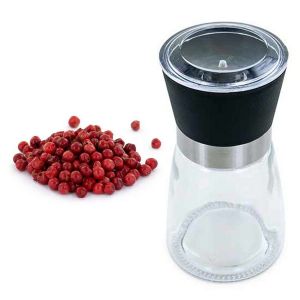 Aromandise Moulin à épices en verre et céramique + baies rose de Madagascar
