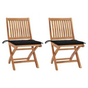 VidaXL Chaises de jardin 2 pcs avec coussins noir Bois de teck massif