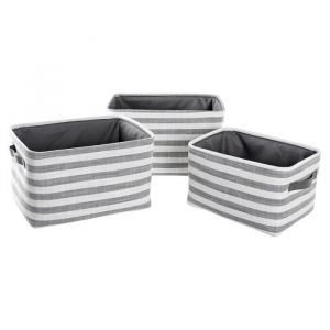 Set de basket Dkd Home Decor Gris Rayures Coton (42 x 32 x 25 cm) (3 Pi&egrave;ces)