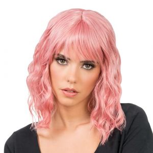 Ruedelafete Perruque cheveux courts ondulés, Rose pastel