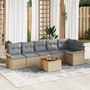 VidaXL Set de canap&eacute; de jardin 7 pi&egrave;ces avec coussins beige poly rattan acacia 3347336