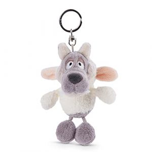 Nici Ulvy Loup Capuche Douillette Pendentif Cordon, Trousseau Clef Doudous Peluches Animaux pour Filles et garçons, 47086, Gris/Blanc, 10 cm Porte-clés