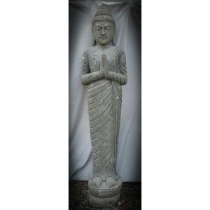 Wanda-collection Statue de jardin en pierre Bouddha debout pri&egrave;re 2 m