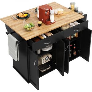 Desserte De Cuisine 106×50×90.5 cm, Avec 2 tiroirs et 4 portes, Rangement multifonctionnel, Noir