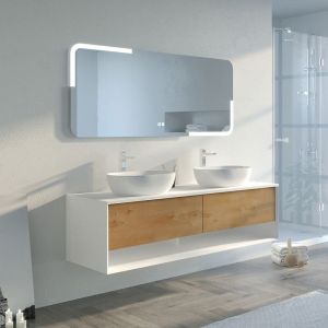 Distribain Meuble de salle de bain SANZA 1600 BLANC et Bois Naturel