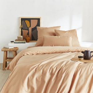 Housse de couette unie en satin de coton beige 260x240