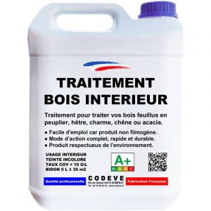 Traitement Bois Interieur - 5 L - Codeve Bois - Pour La Protection De Votre Bois Feuillu En Fr&ecirc;ne, Ch&ecirc;ne Ou Acacia.