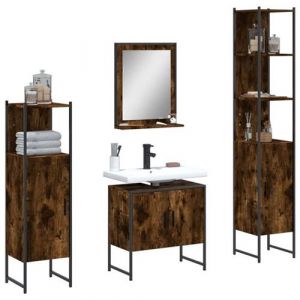 VidaXL Ensemble d'Armoires de Salle de Bain 4 pcs, Meuble-lavabo avec &Eacute;tag&egrave;re et Miroir, Armoire de Rangement de Toilette, 3214356