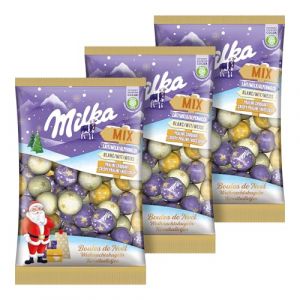 Milka Chocolat Noel Boules de Noël Lait Blanc & Praliné Croquant 350g - Lot de 3