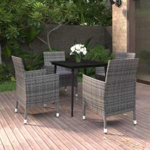 VidaXL Ensemble &agrave; d&icirc;ner de jardin coussins 5 pcs R&eacute;sine tress&eacute;e Verre - Gris