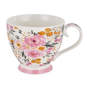Baroni Home Tasse Petit Déjeuner en Céramique, Grande Tasse à Café, Tasse de Lait et Thé de Petit Déjeuner, Tasse pour le Matin, Tasse avec Anse, 14x11x10 cm, 45 cl, Fleurs