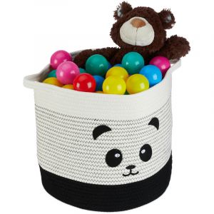 Relaxdays Panier de Rangement pour Enfants, en Coton, Motif Panda, env. 32 x 34 cm, Chambre d'enfant, Noir/Blanc
