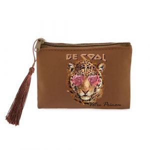 Porte monnaie et cles marron tigre lunette cool personnalisable Neuf