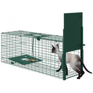Outsunny Pi&egrave;ge de capture pour petits animaux type lapin rat - entr&eacute;e, poign&eacute;e - dim. 80L x 25l x 30H cm - acier vert