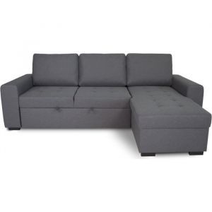 Canapé D'Angle Convertible Réversible Cathy 3 Places - Tissu Gris - L 242 X P 155 X H 85 Cm