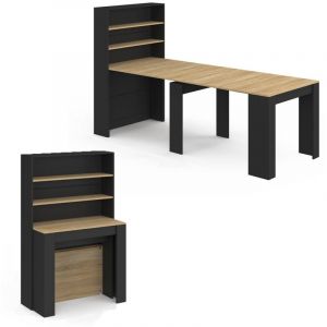Idmarket Table buffet haut extensible ORLANDO 8 personnes bois et noir 235 cm