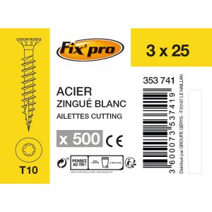 Fix'Pro Vis à bois tête fraisée TX - 3x25 - 500pces - Fixpro